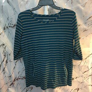 Women's Petite Stripped Blouse With Pockets